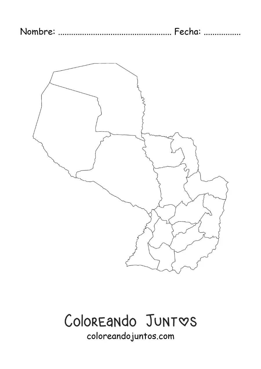 Imagen para colorear de mapa político de Paraguay