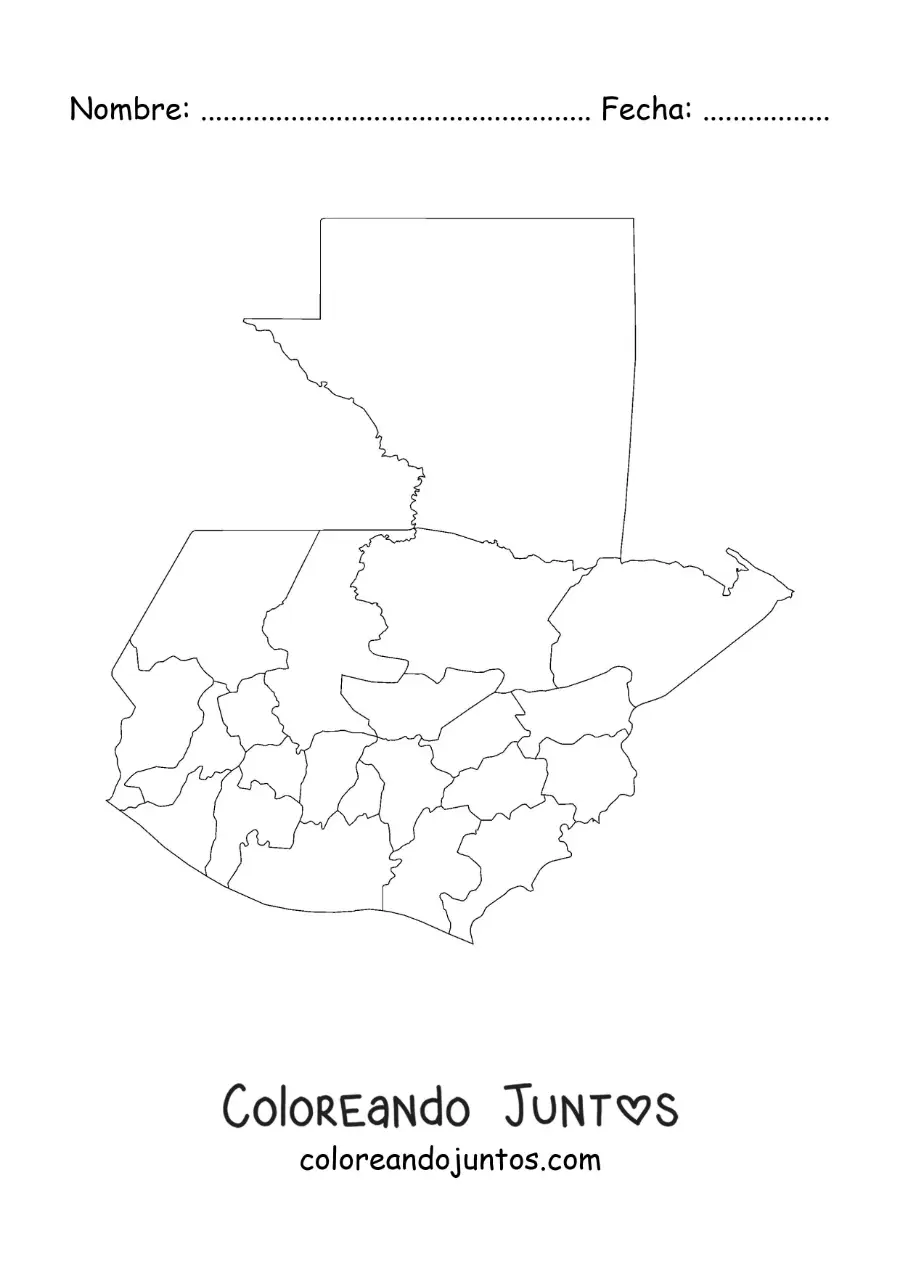 Imagen para colorear de mapa político de Guatemala