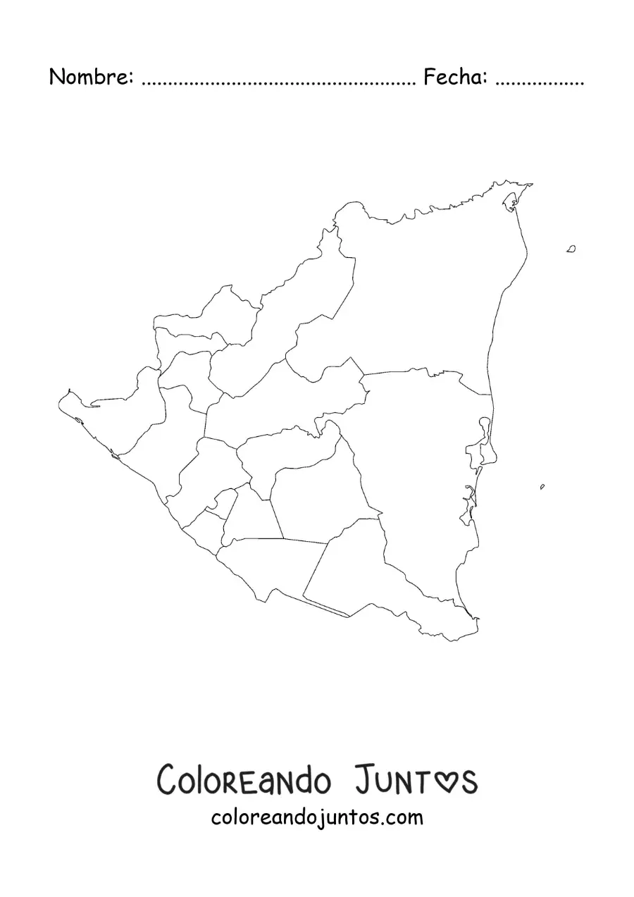Imagen para colorear de mapa político de Nicaragua