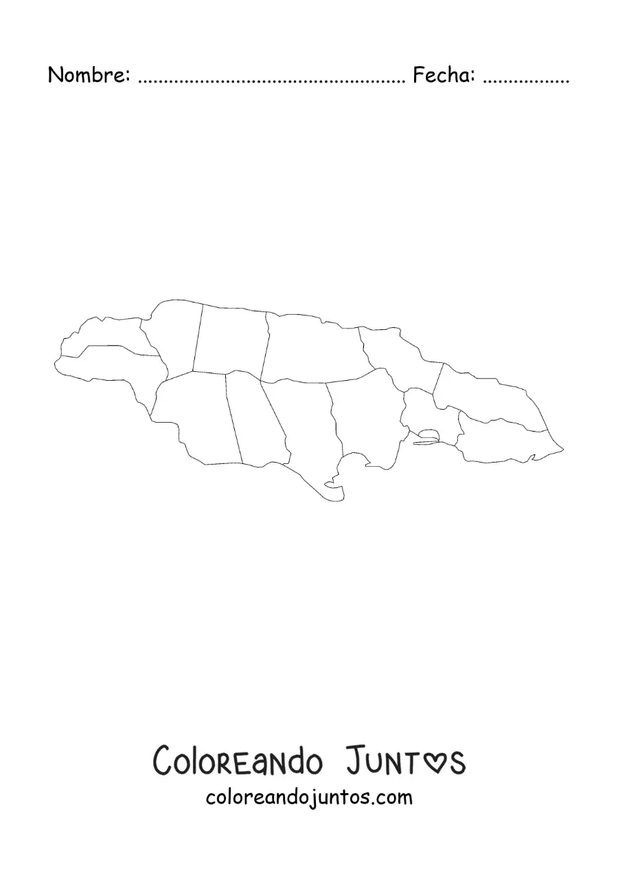 Imagen para colorear de mapa político de Jamaica