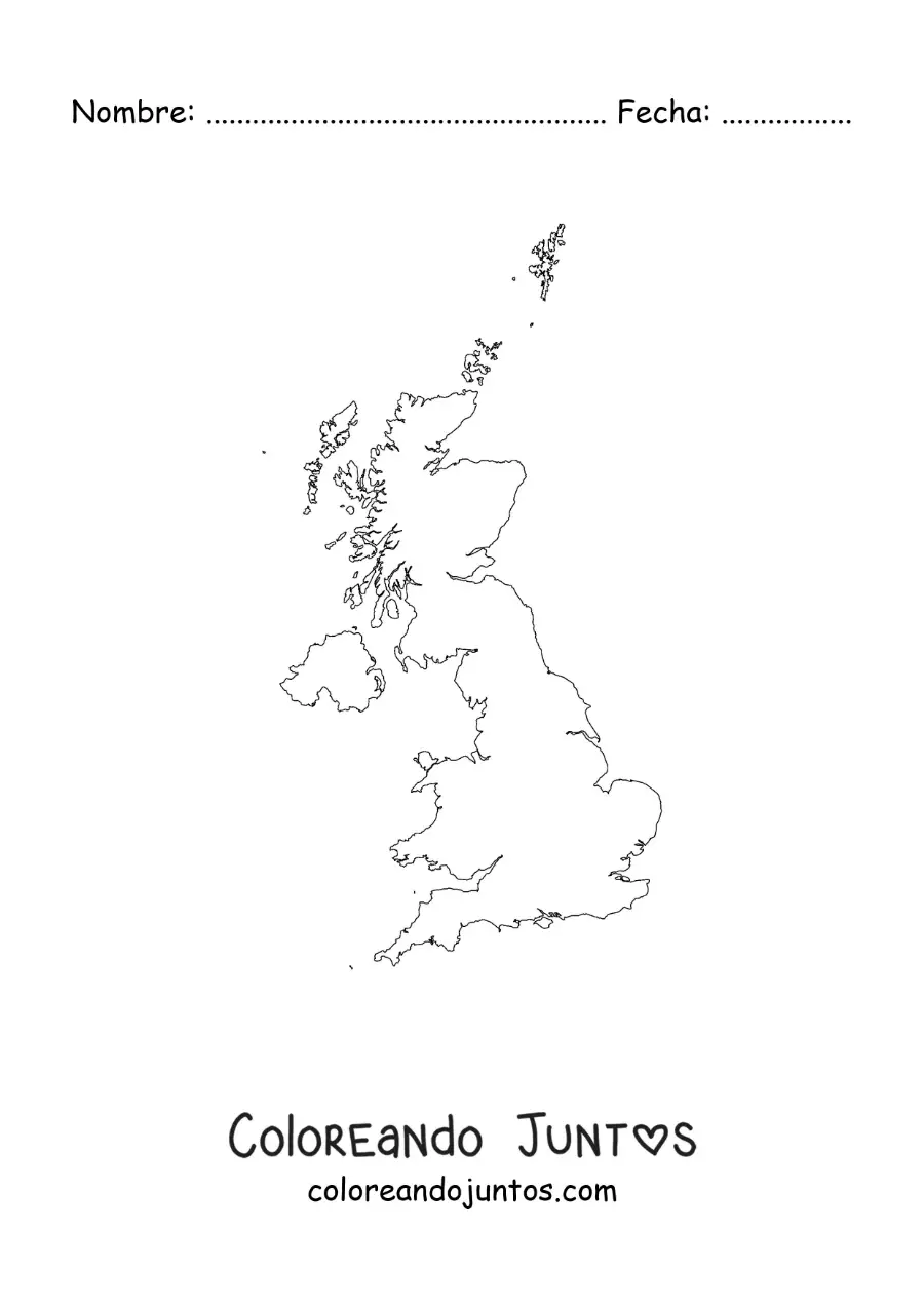 Imagen para colorear de mapa político del Reino Unido