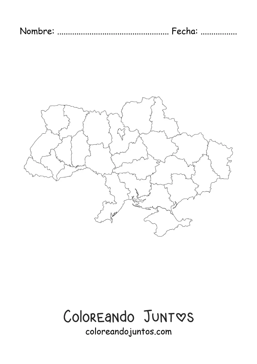 Imagen para colorear de mapa político de Ucrania
