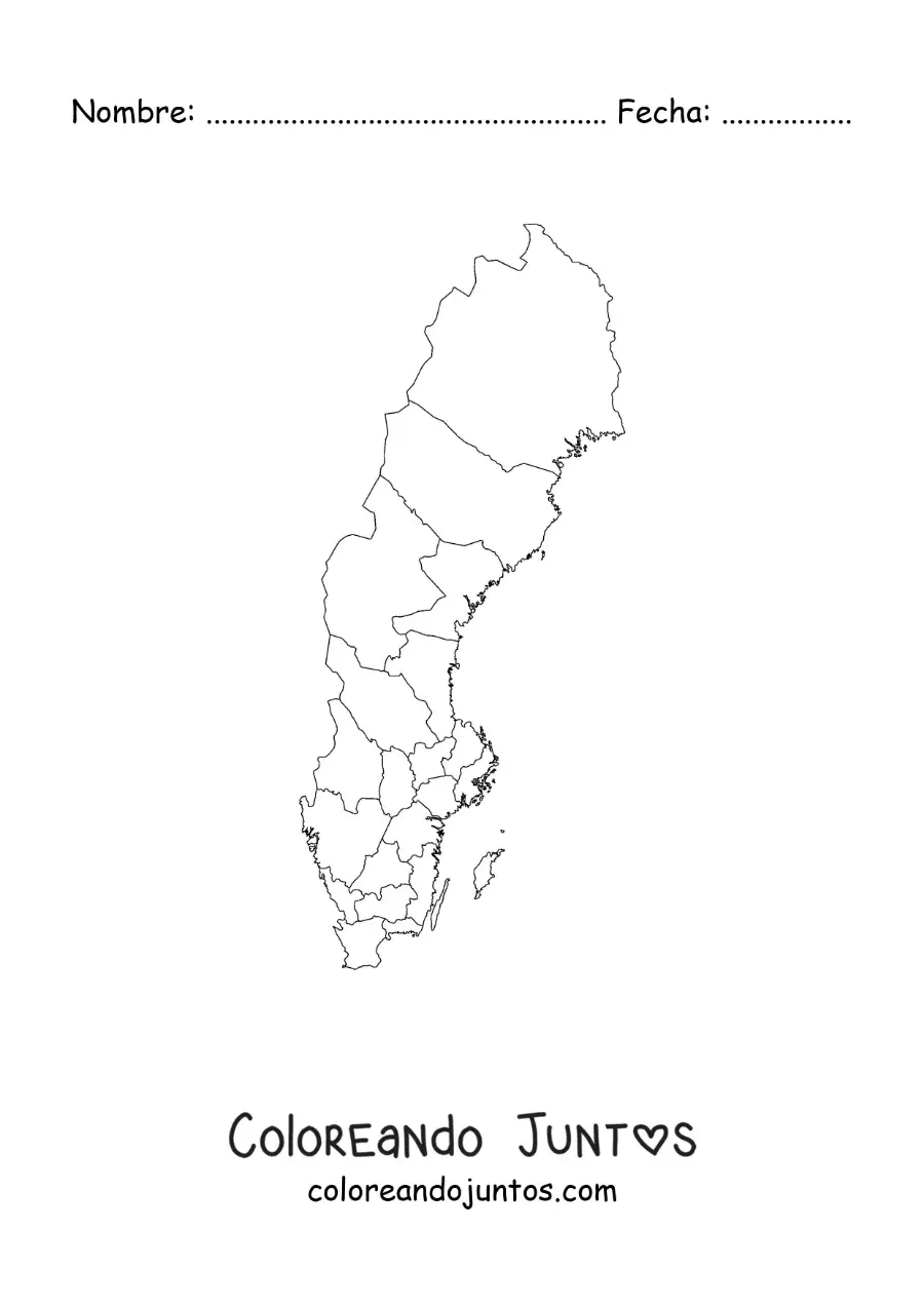 Imagen para colorear de mapa político de Suecia