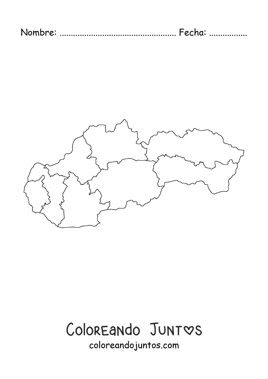 Imagen para colorear de mapa político de Eslovaquia