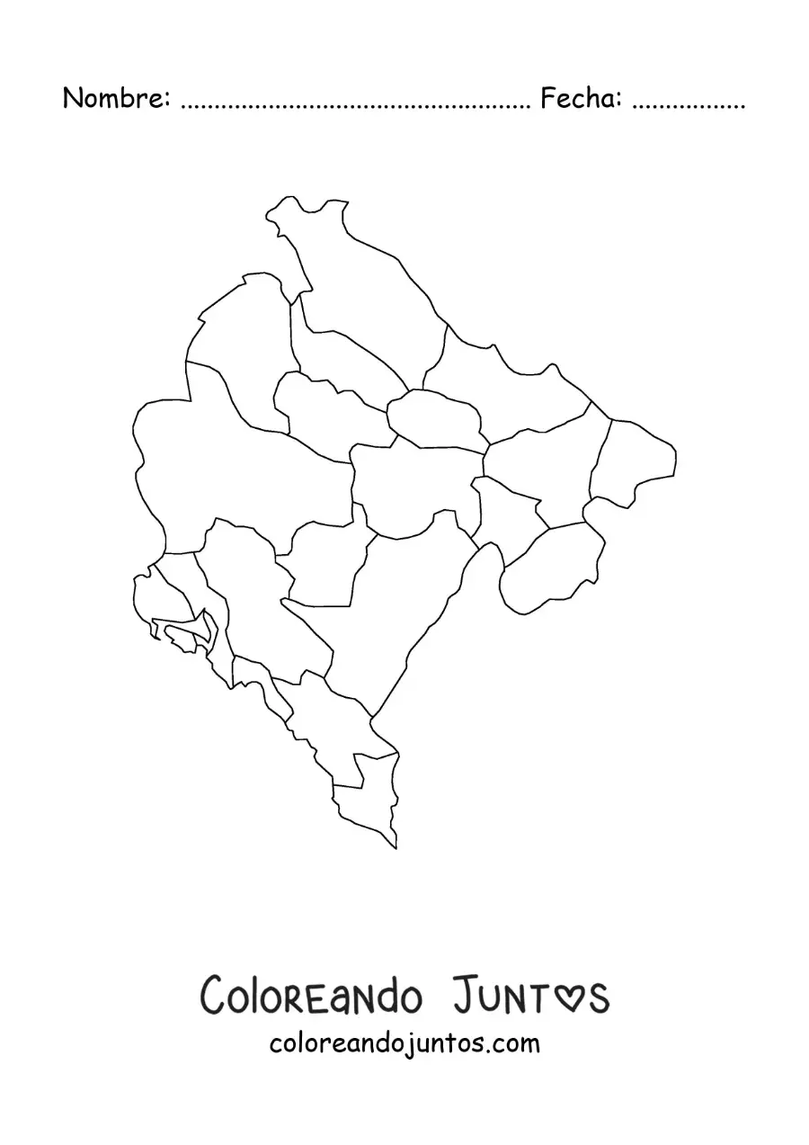 Imagen para colorear de mapa político de Montenegro