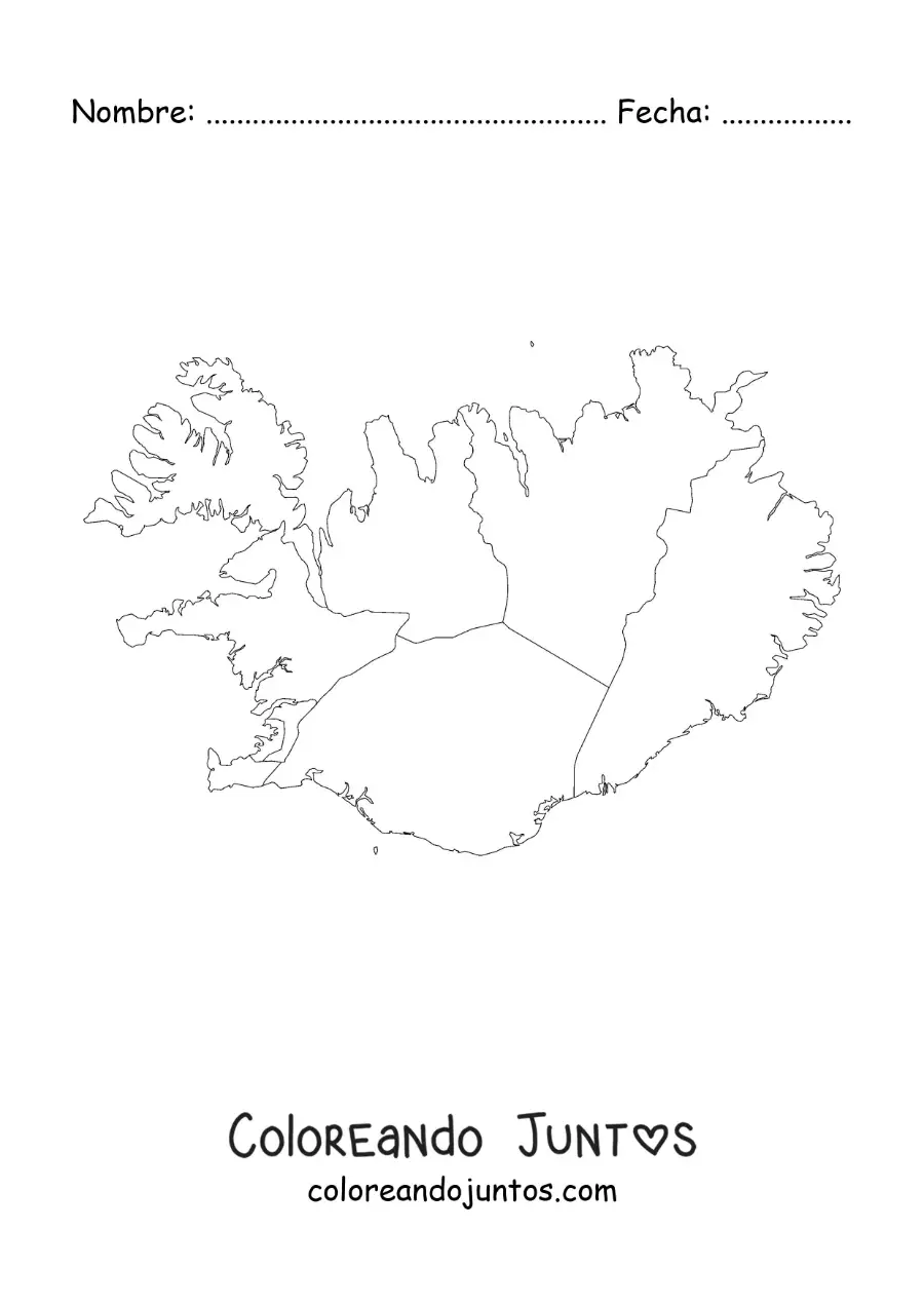Imagen para colorear de mapa político de Islandia