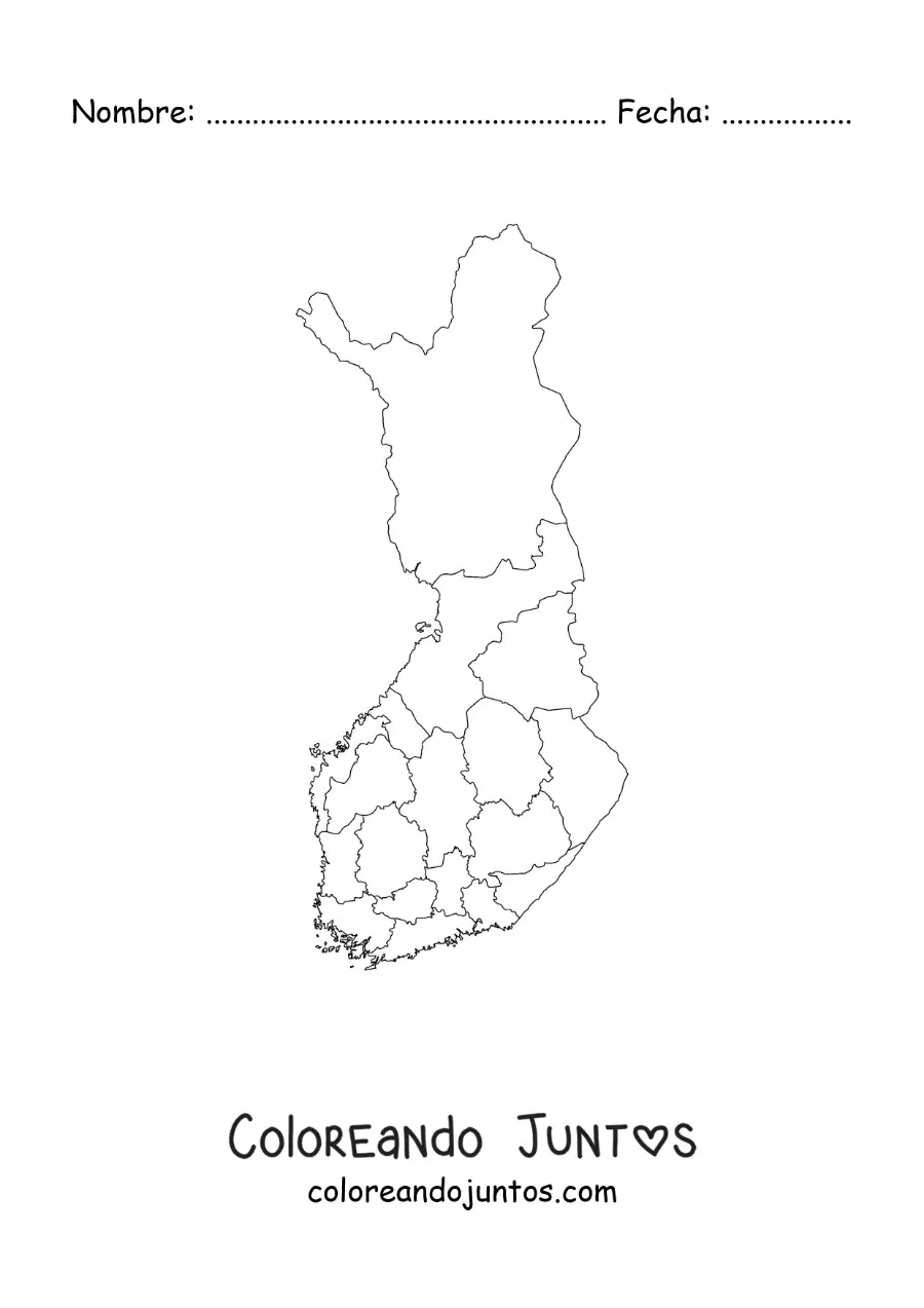 Imagen para colorear de mapa político de Finlandia
