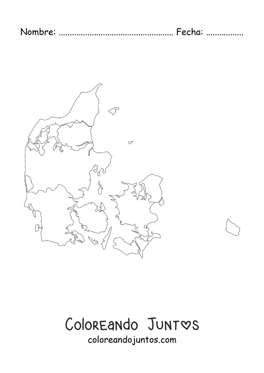 Imagen para colorear de mapa político de Dinamarca