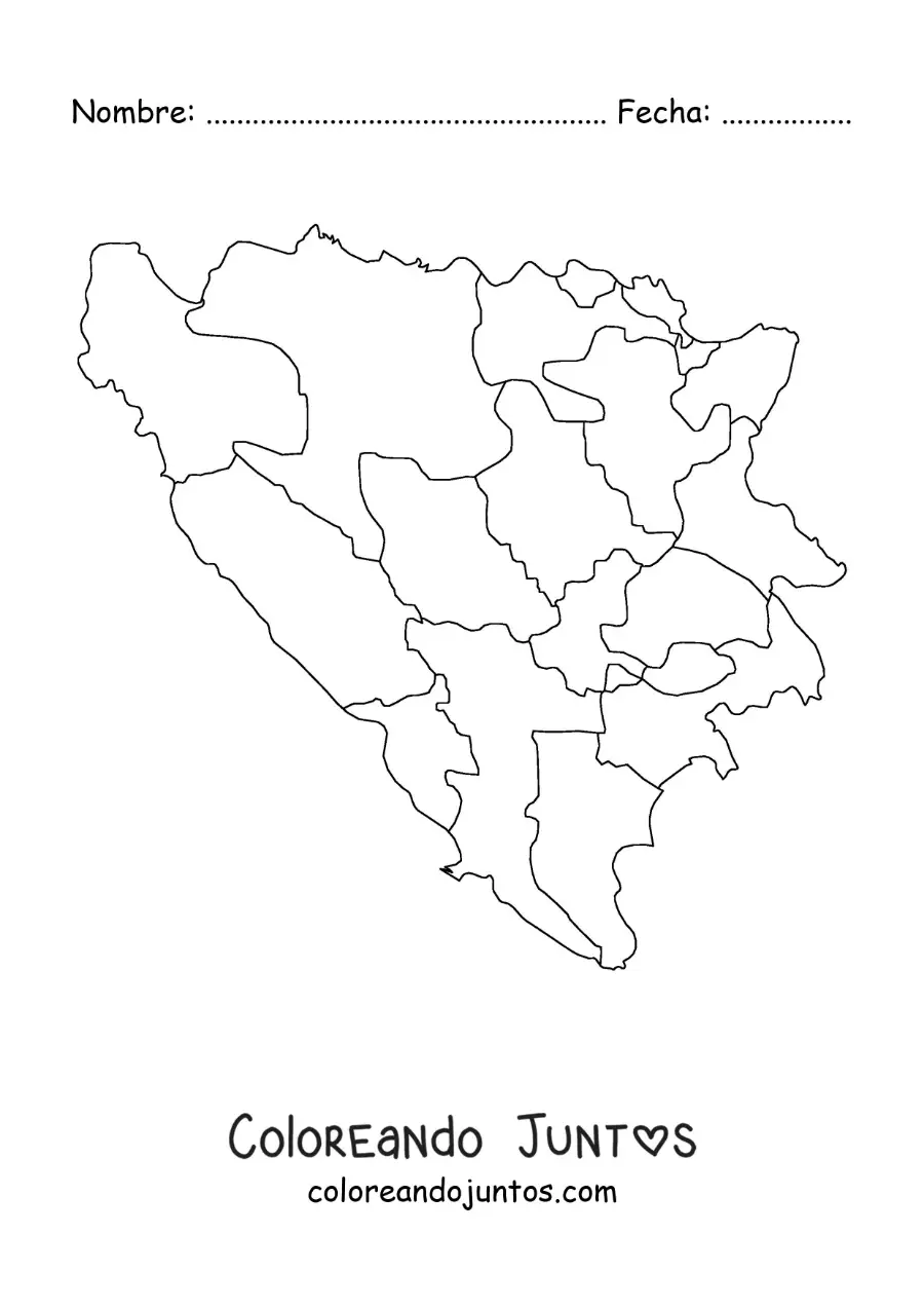 Imagen para colorear de mapa político de Bosnia y Herzegovina