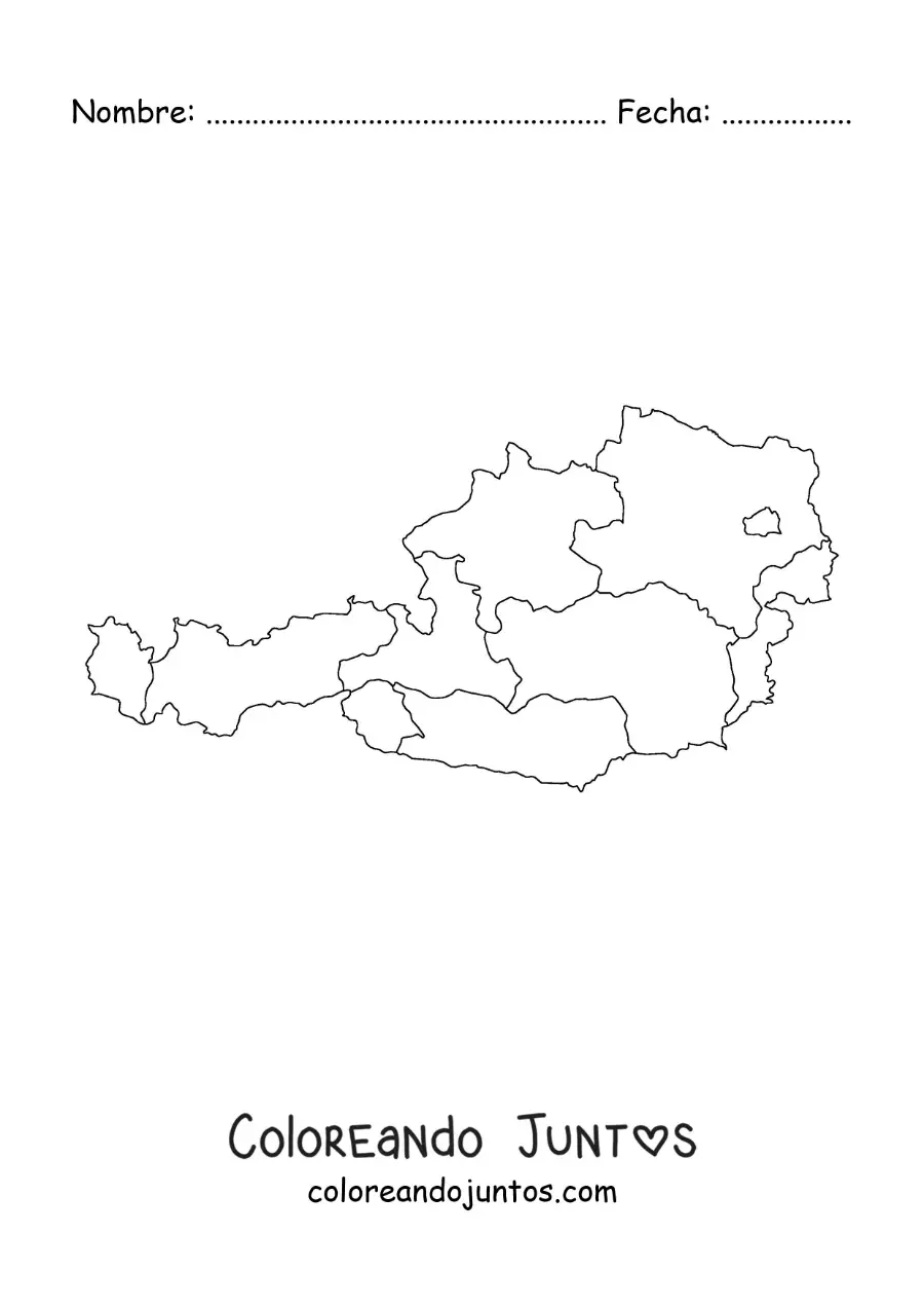 Imagen para colorear de mapa político de Austria