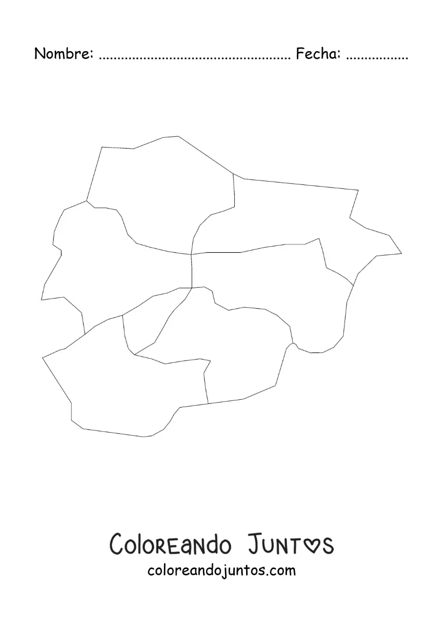 Imagen para colorear de mapa político de Andorra