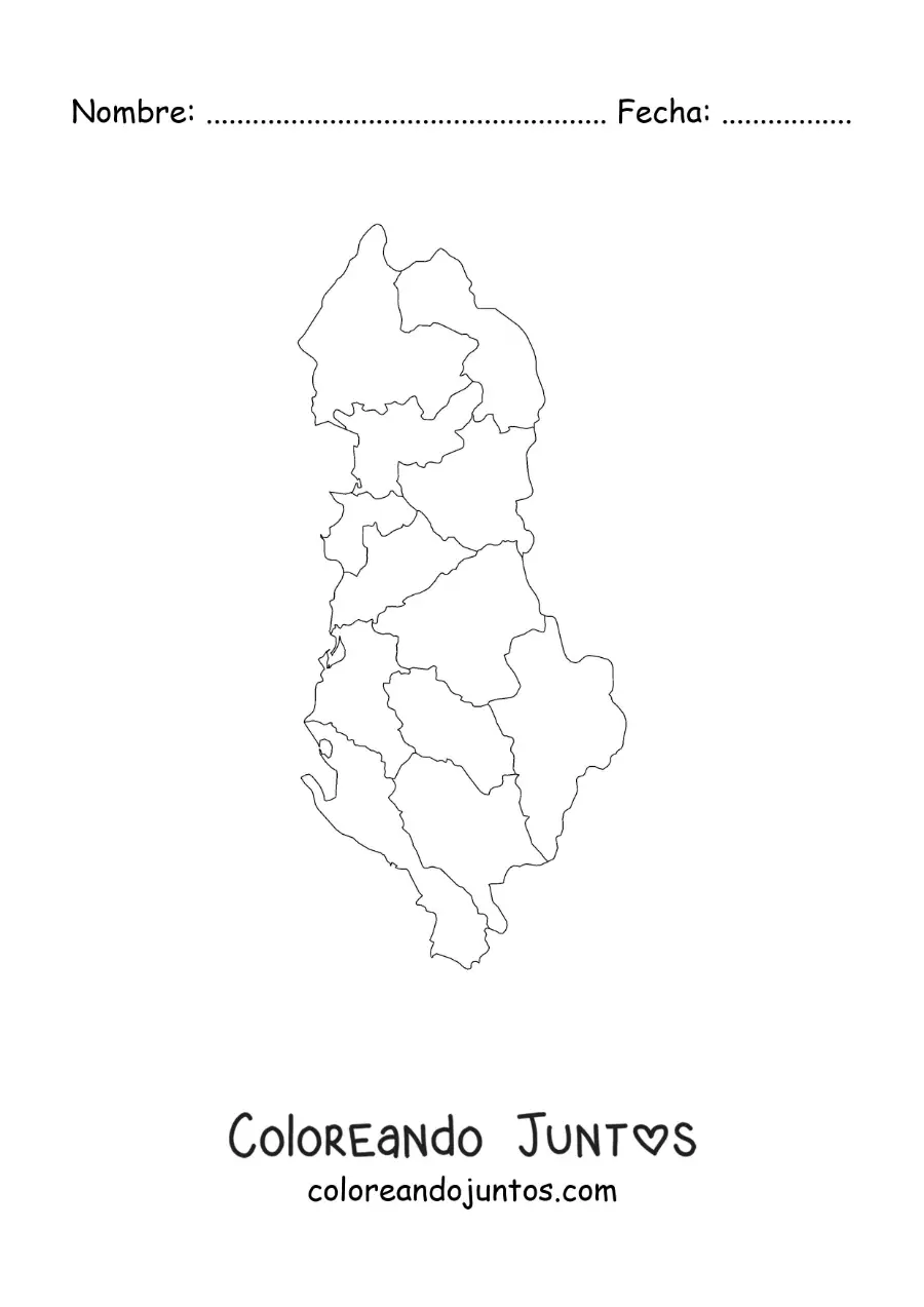 Imagen para colorear de mapa político de Albania
