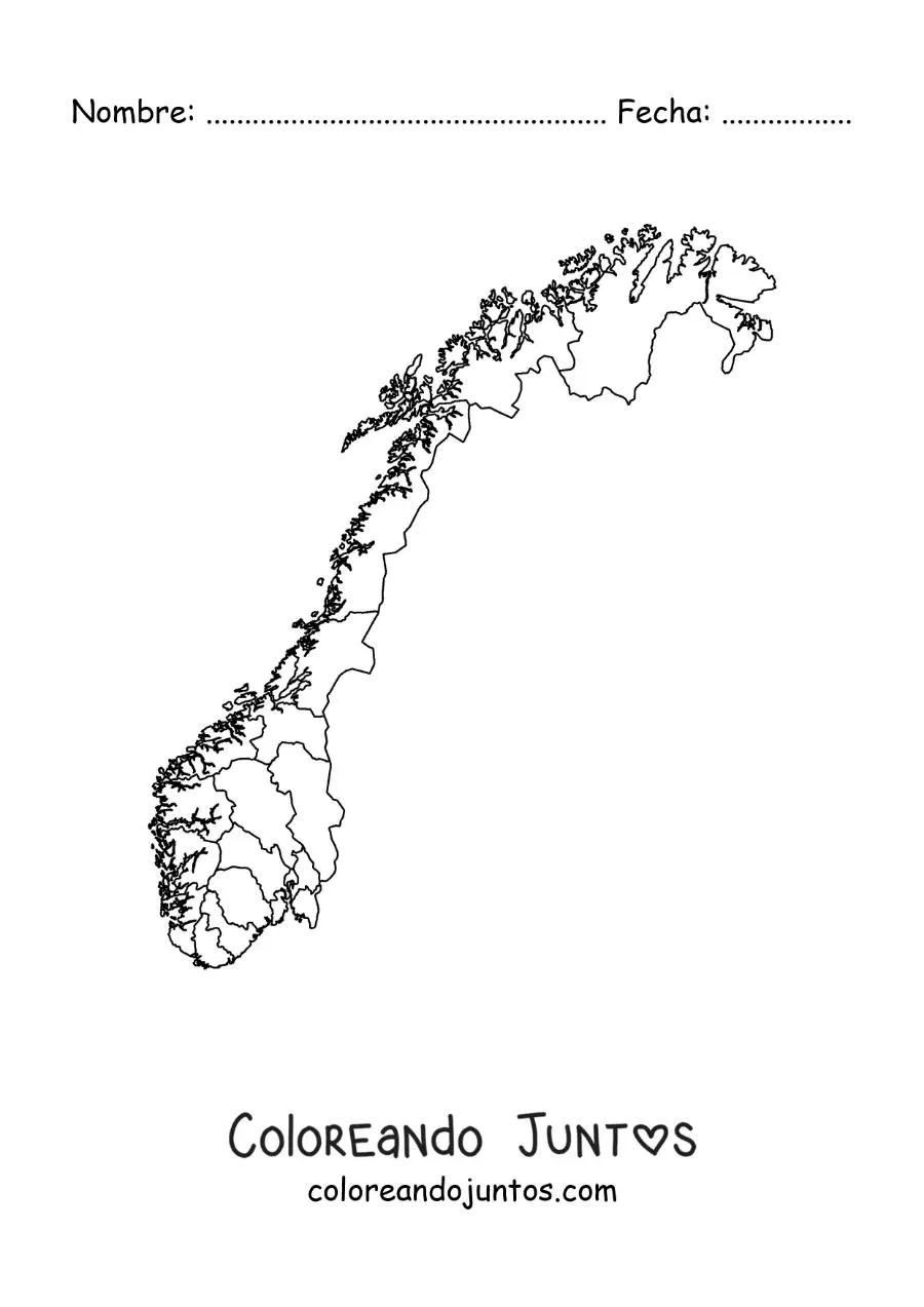 Imagen para colorear de mapa político de Noruega