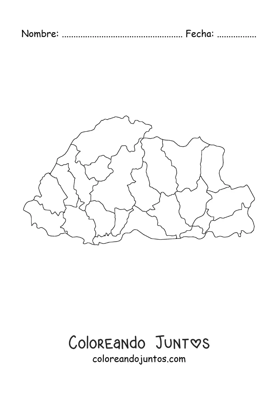 Imagen para colorear de mapa político de Bután