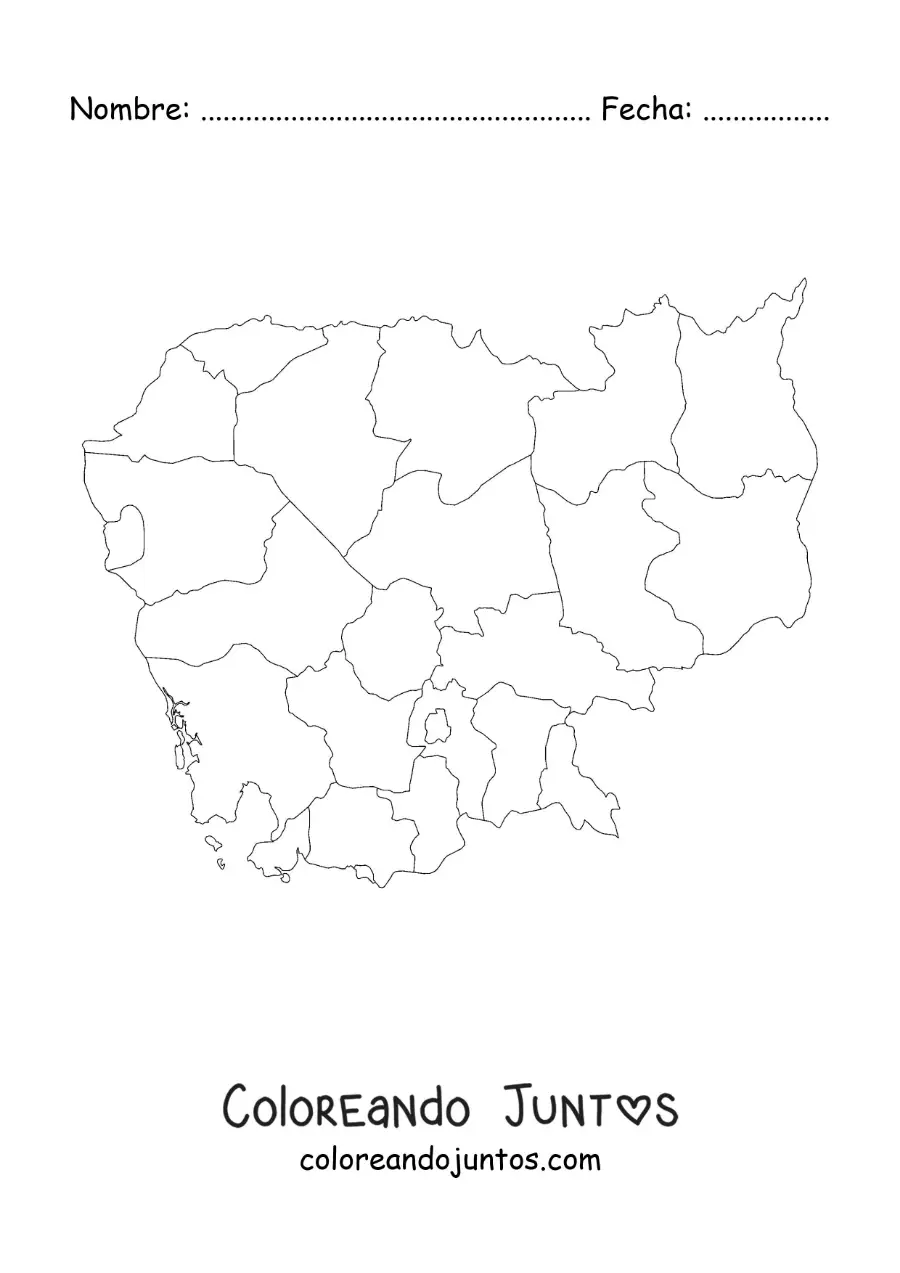 Imagen para colorear de mapa político de Camboya