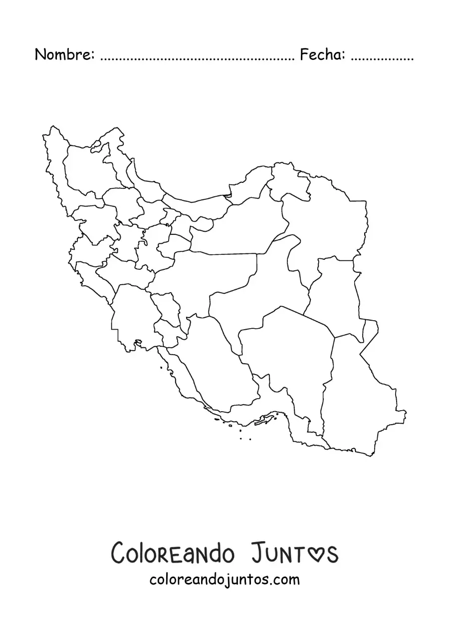 Imagen para colorear de mapa político de Irán