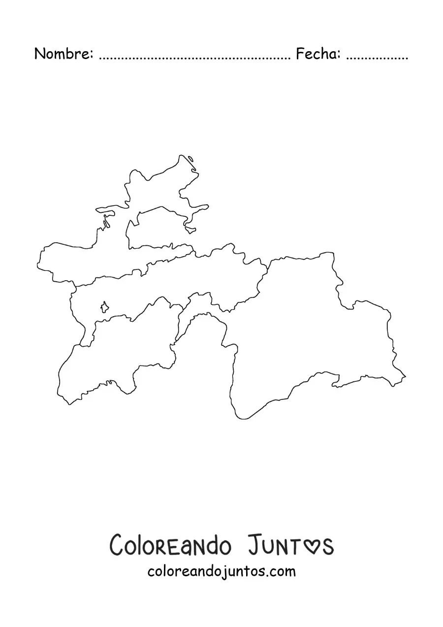 Imagen para colorear de mapa político de Tayikistán
