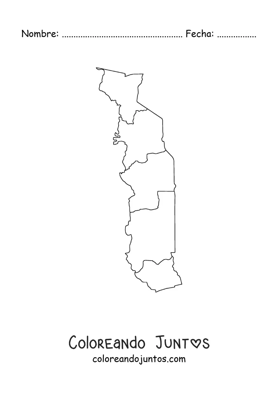 Imagen para colorear de mapa político de Togo