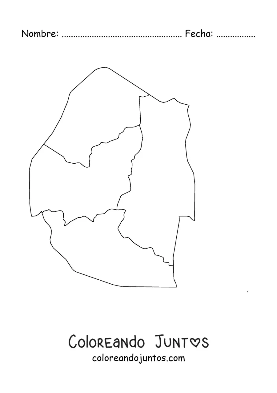 Imagen para colorear de mapa político de Esuatini
