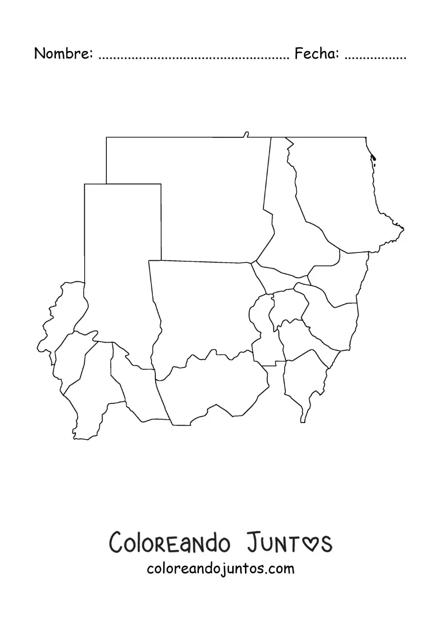 Imagen para colorear de mapa político de Sudán