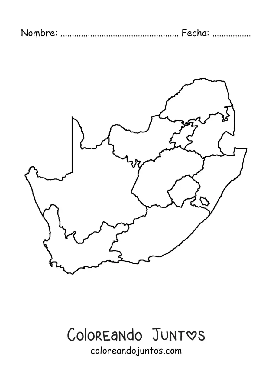 Imagen para colorear de mapa político de Sudáfrica