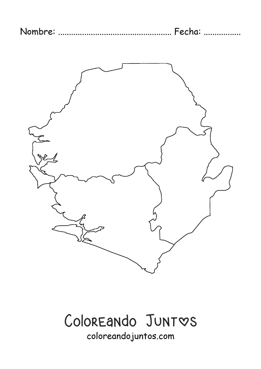 Imagen para colorear de mapa político de Sierra Leona