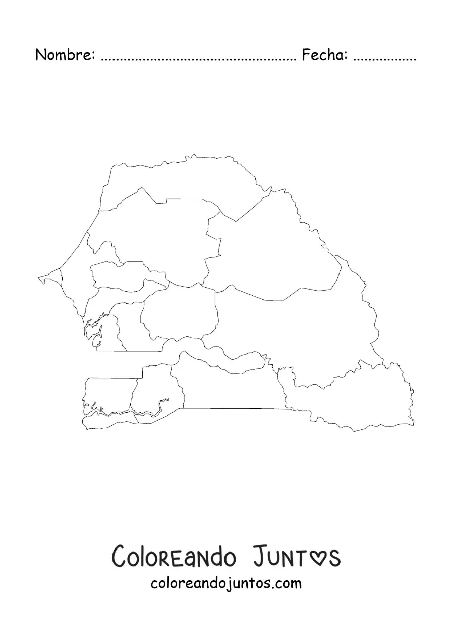 Imagen para colorear de mapa político de Senegal