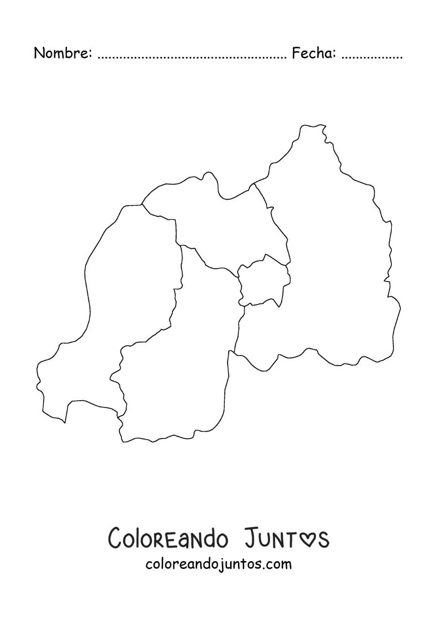 Imagen para colorear de mapa político de Ruanda