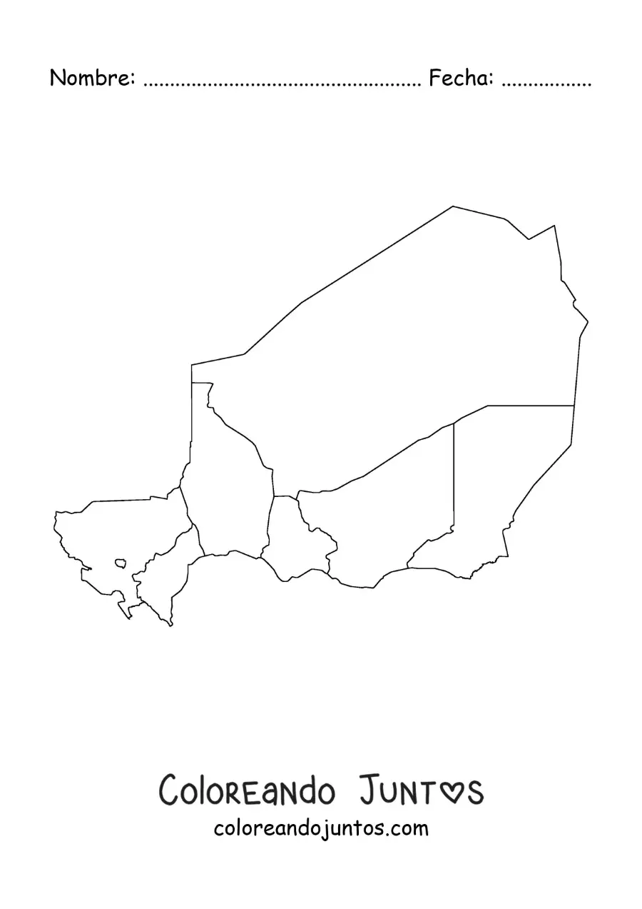 Imagen para colorear de mapa político de Níger