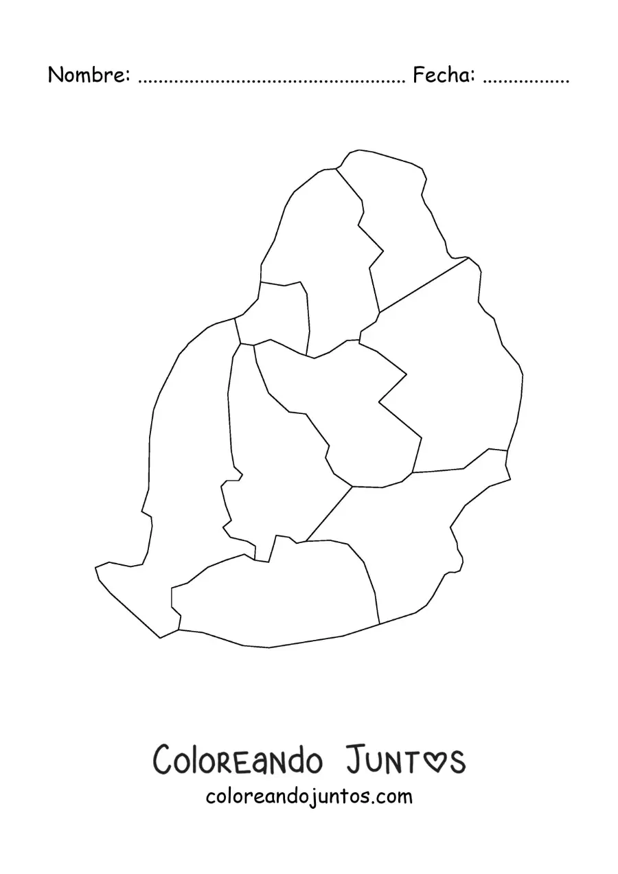 Imagen para colorear de mapa político de Mauricio