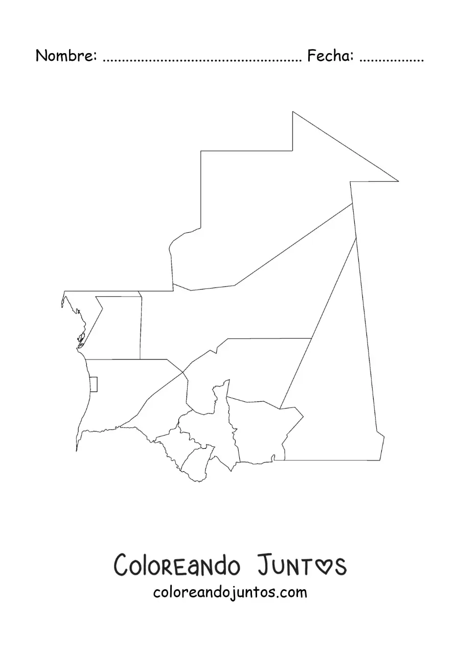 Imagen para colorear de mapa político de Mauritania