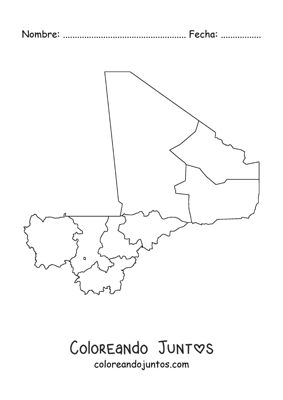 Imagen para colorear de mapa político de Malí