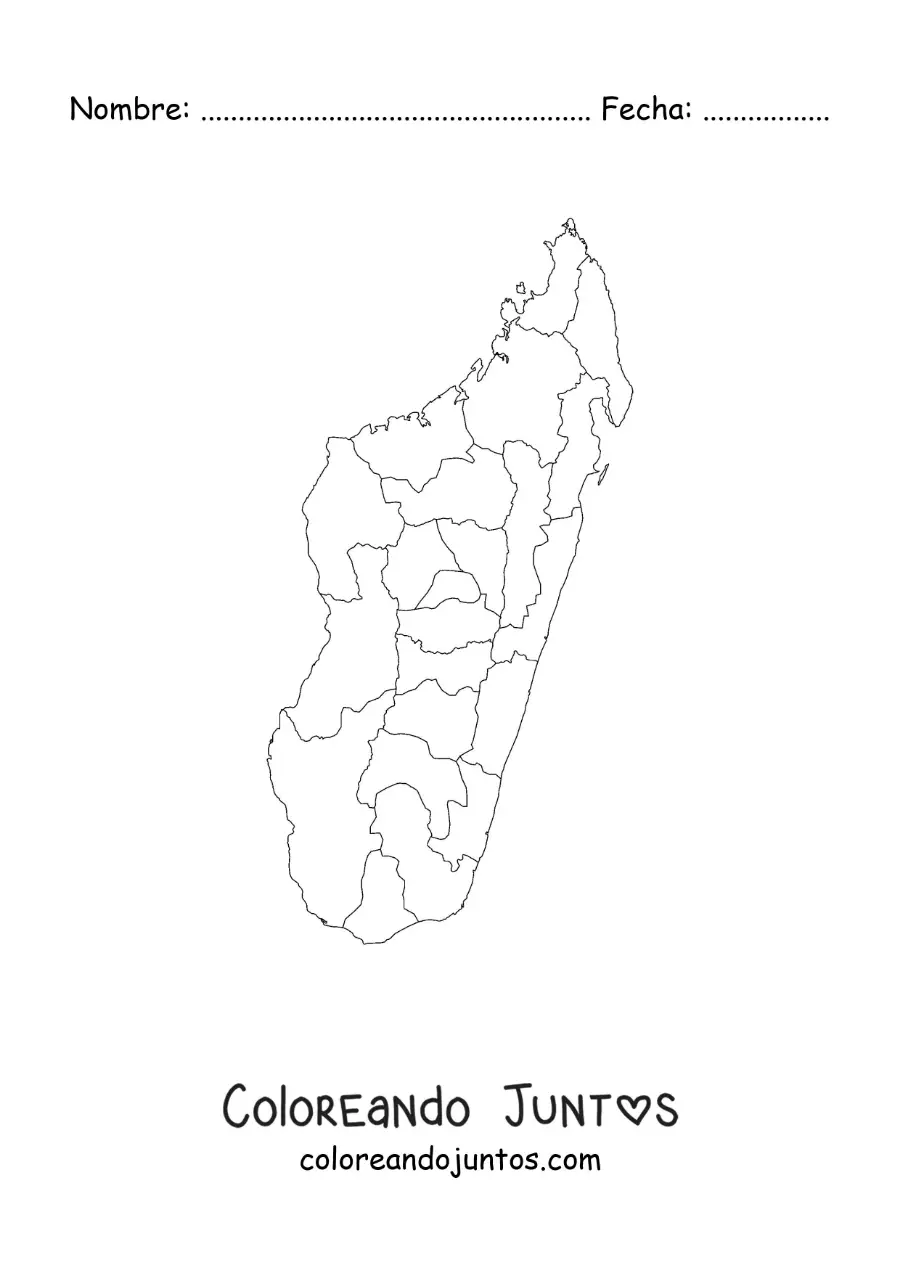 Imagen para colorear de mapa político de Madagascar