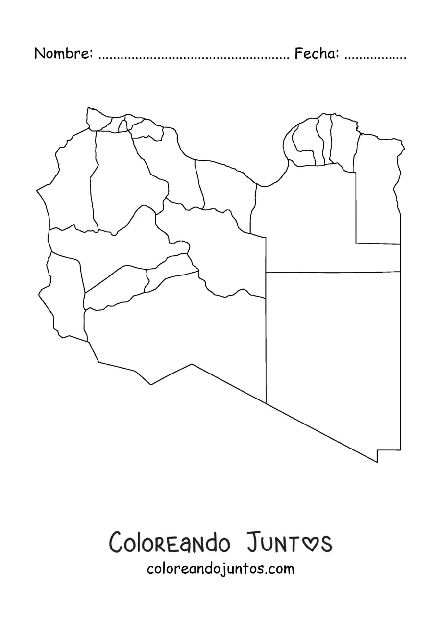 Imagen para colorear de mapa político de Libia