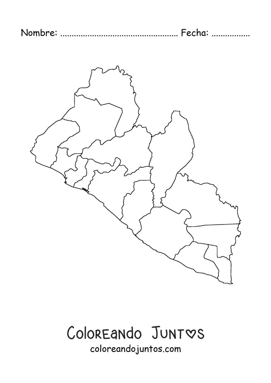 Imagen para colorear de mapa político de Liberia