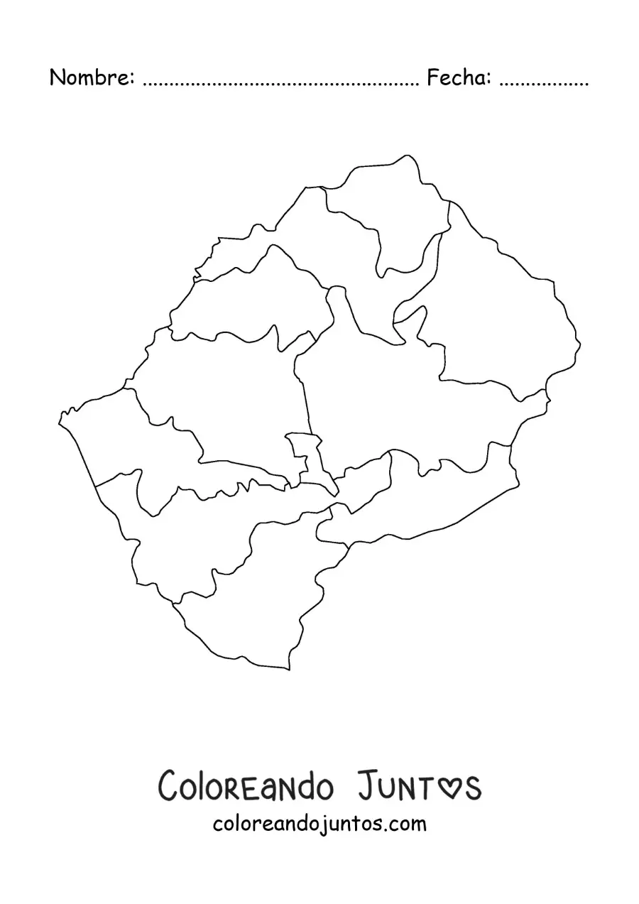 Imagen para colorear de mapa político de Lesoto