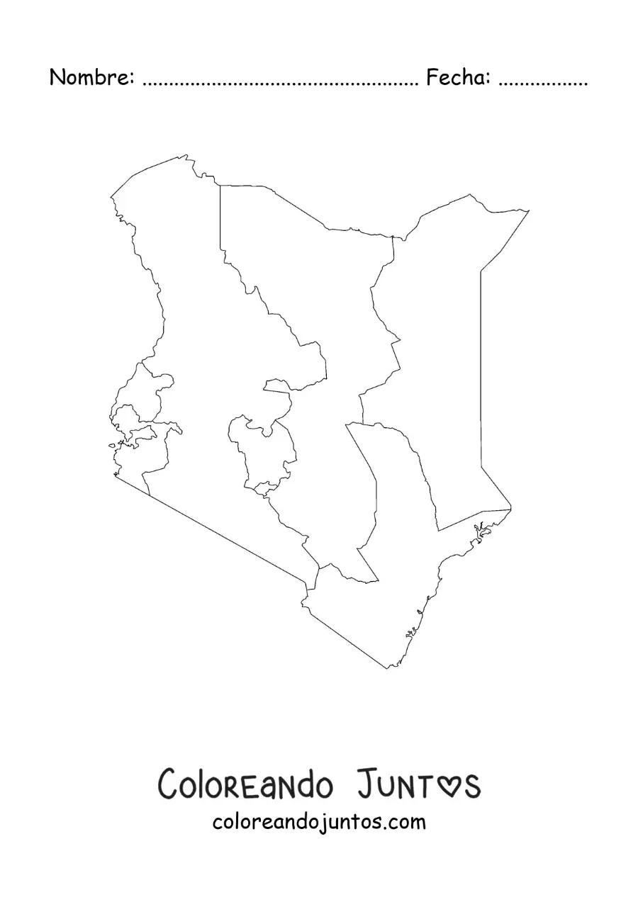 Imagen para colorear de mapa político de Kenia