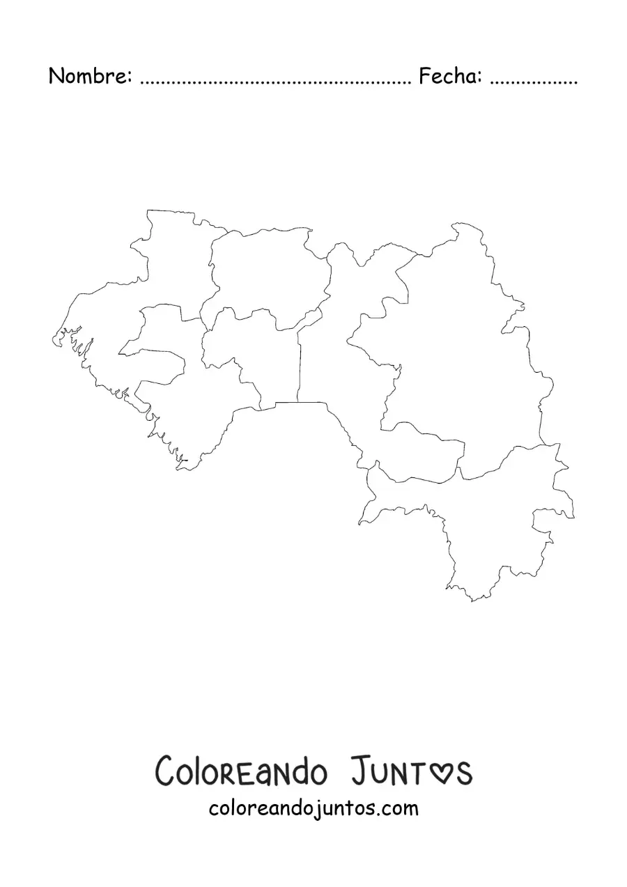 Imagen para colorear de mapa político de Guinea