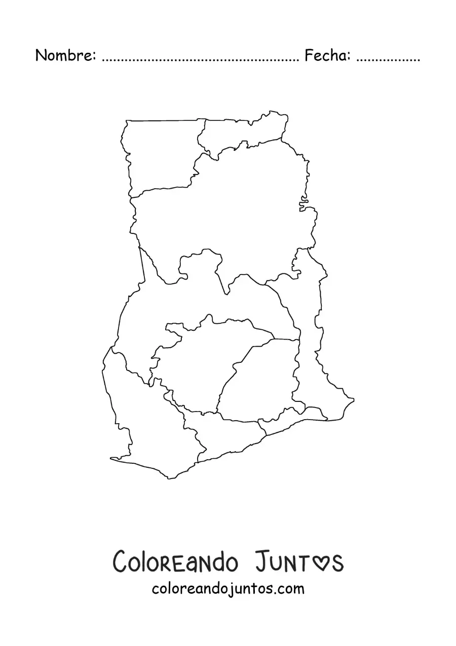 Imagen para colorear de mapa político de Ghana