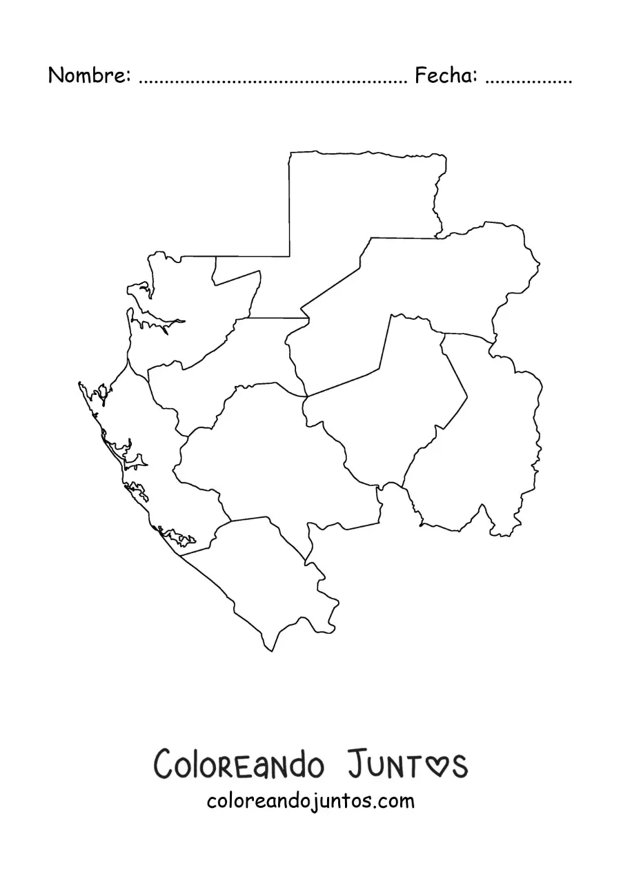 Imagen para colorear de mapa político de Gabón