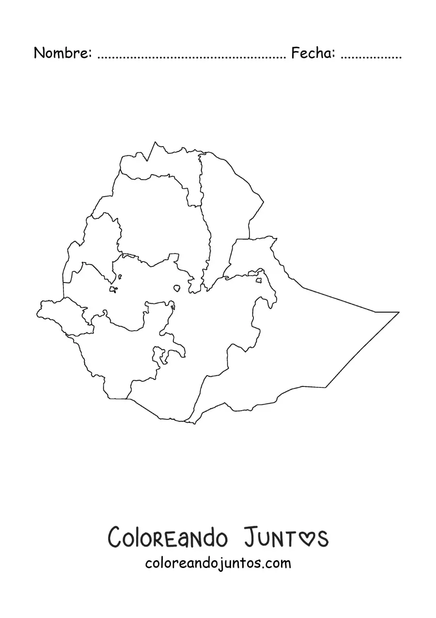 Imagen para colorear de mapa político de Etiopía