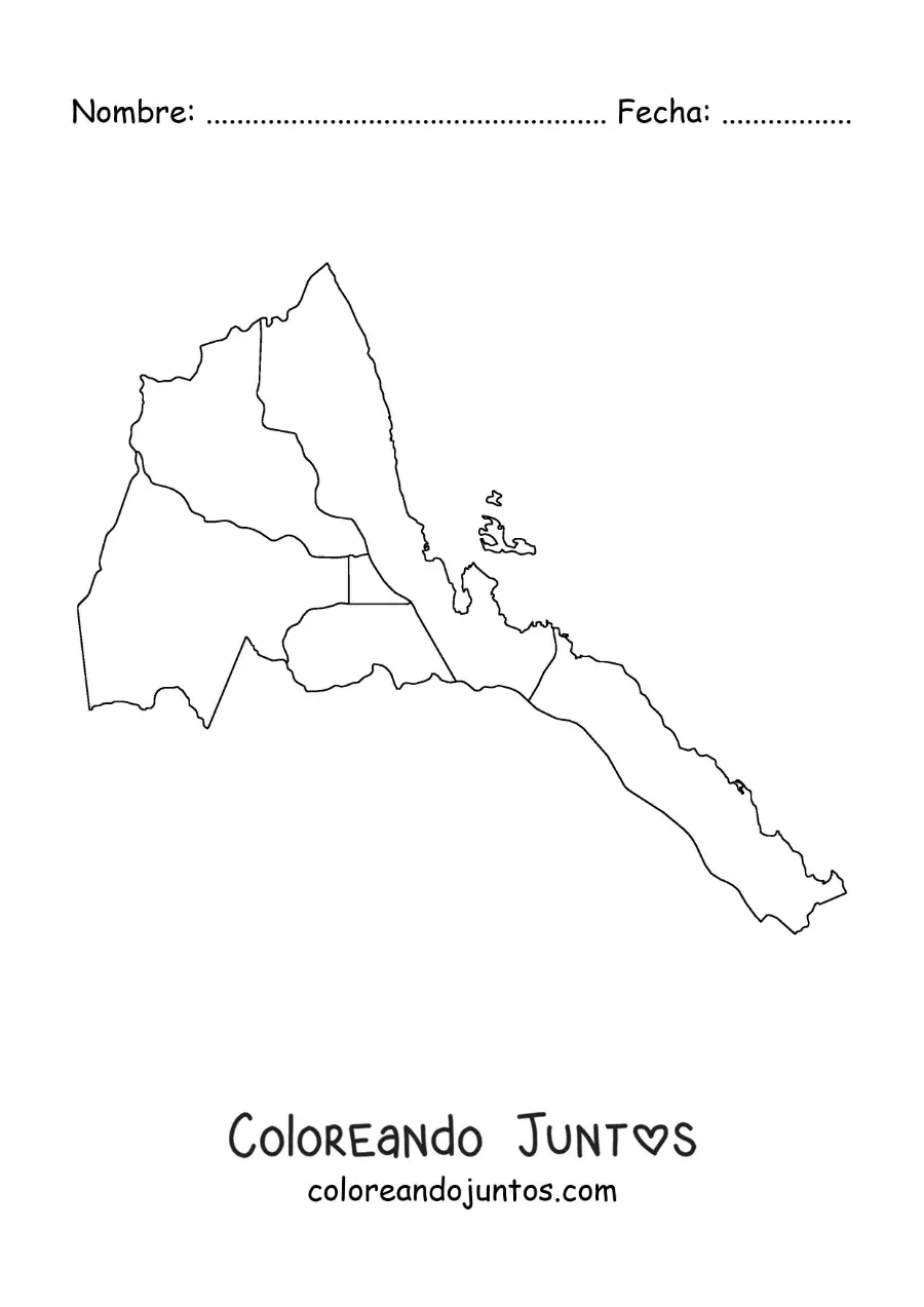 Imagen para colorear de mapa político de Eritrea