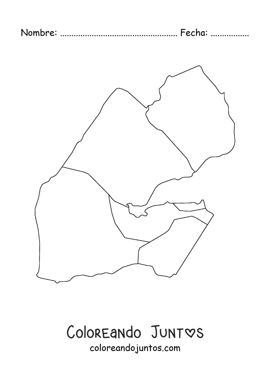 Imagen para colorear de mapa político de Yibuti