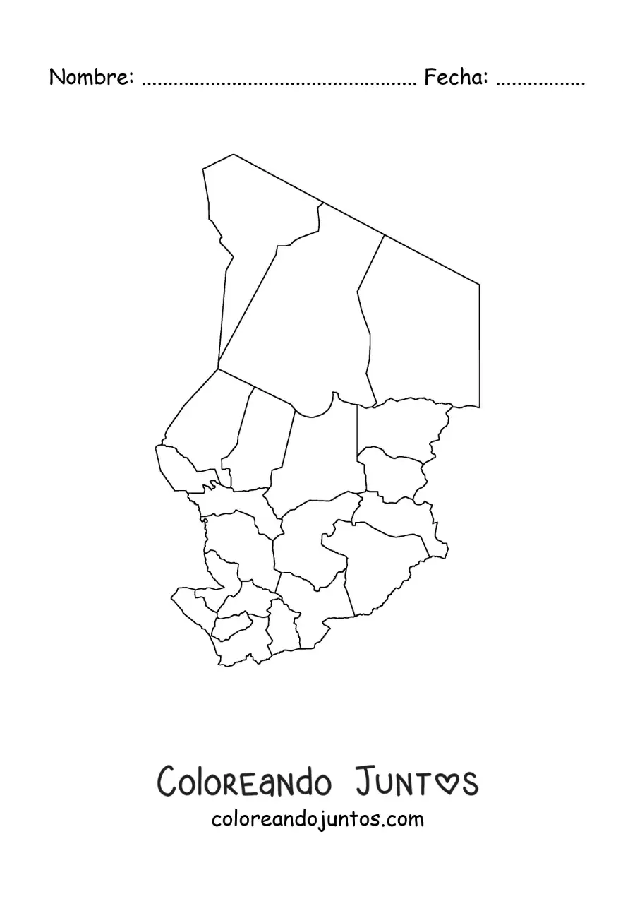 Imagen para colorear de mapa político de Chad