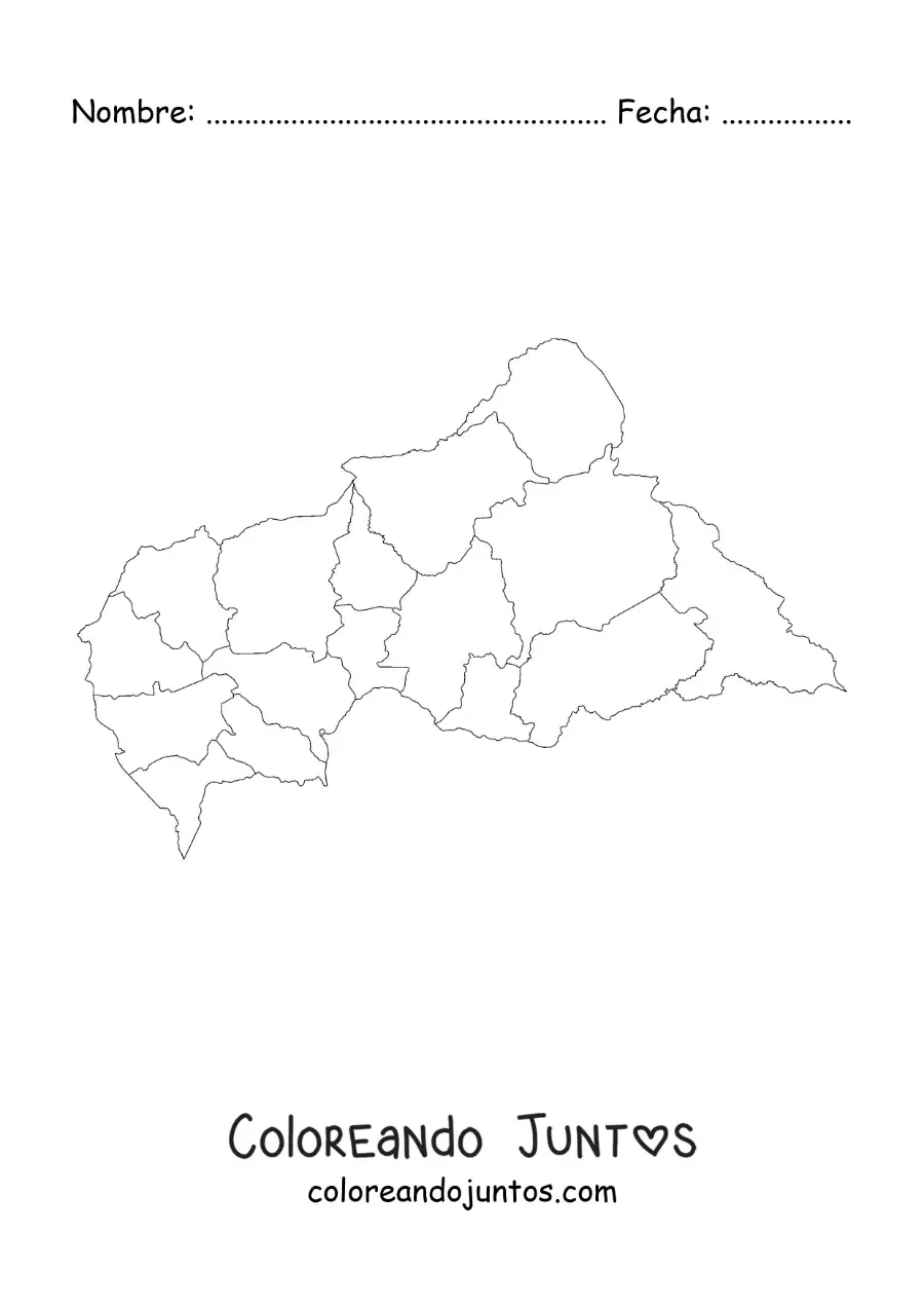 Imagen para colorear de mapa político de la República Centroafricana