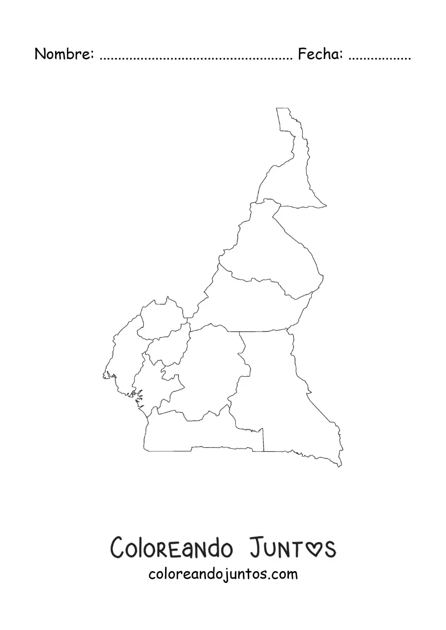 Imagen para colorear de mapa político de Camerún