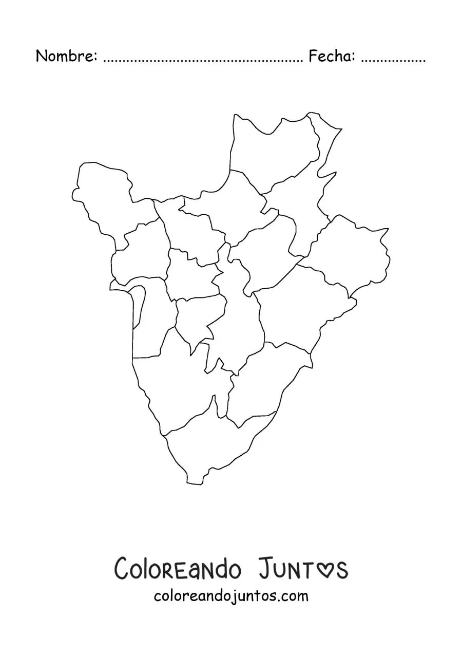 Imagen para colorear de mapa político de Burundi