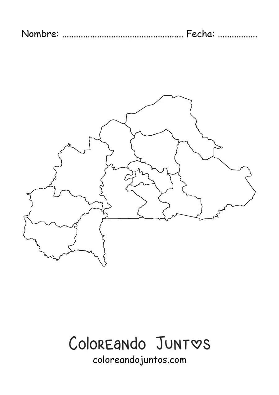 Imagen para colorear de mapa político de Burkina Faso