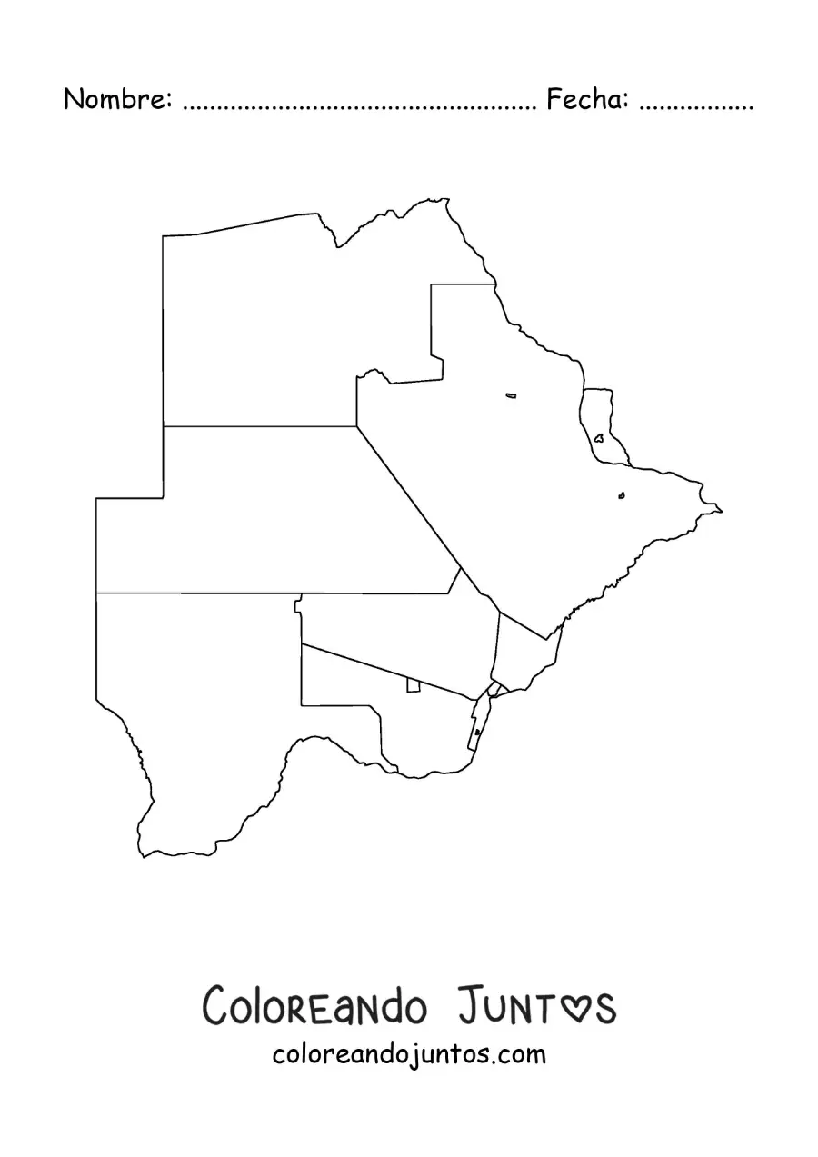 Imagen para colorear de mapa político de Botsuana