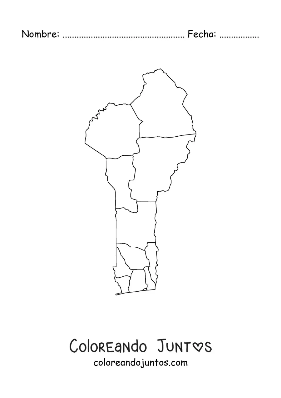 Imagen para colorear de mapa político de Benín